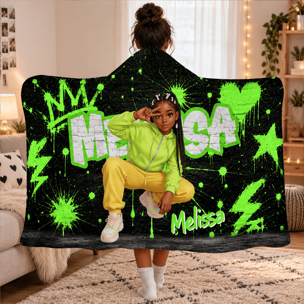 Personalised Cartoon Character Photo Graffiti Style Soft Hooded Blanket with Name Home Decor Birthday Gift for Teenagers Graffiti Lovers 7