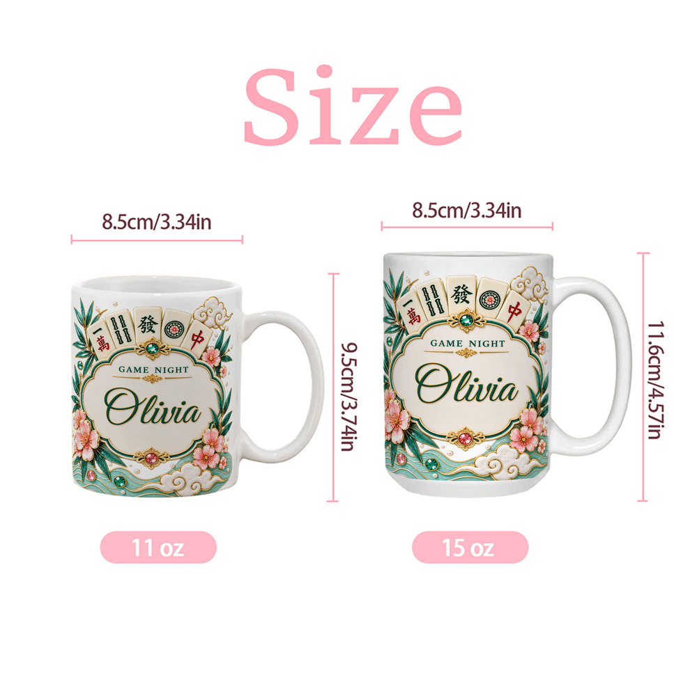 Tasse en céramique personnalisée « Mahjong Floral Multicolor » de 11 oz ou 15 oz, avec sous-verre et prénom – Cadeau d'anniversaire pour les amateurs et joueurs de mah-jong, idéal pour une soirée mah-jong 9