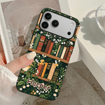 Gepersonaliseerde vintage geboortebloem-boekenplank-telefoonhoesje met twee lagen voor iPhone en Samsung, met naam – geschikt voor dagelijks gebruik, verjaardagscadeau voor boekenliefhebbers en vrouwen