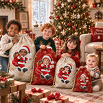 Personalized 3D-Effect Artwork Cartoon Santa Claus Photo Canvas Drawstring Gift Bag with Name Christmas Party Gift for Boys Girls