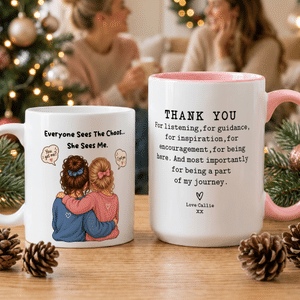 Personalised Watercolor Best Friend Back View 11 oz 15 oz Ceramic Mug with Name and Text Christmas Gift for Besties Women