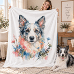 Personalized Watercolor Style Floral Pet Portrait Soft Throw Blanket with Name and Photo Home Decor Christmas Birthday Gift for Pet Owners 1