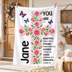 Personalised Birth Flower Cross Bible Verse Cosy Throw Blanket with Name Home Decor Christmas Birthday Gift for Family Christian