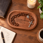 Personalized Cross & Bible Verse Wooden Rosary Tray with Name and Text First Communion Baptism Gift for Christian Family Kid