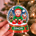 Personalised Christmas Snow Gift Stocking Toy Box Face Photo Acrylic Ornament with Name Home Decor Christmas Holiday Gift for Family Friends