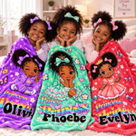 Personalized Cute Black Girl Princess Crown Soft Throw Blanket with Name Bedroom Decor Birthday Gift for Black Girls
