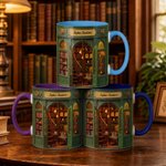 Spersonalizowany kubek ceramiczny z motywem graficznym z efektem 3D, z napisem „Bookstore”, o pojemności 11 oz i 15 oz – idealny na co dzień lub jako prezent urodzinowy dla miłośników książek i moli książkowych