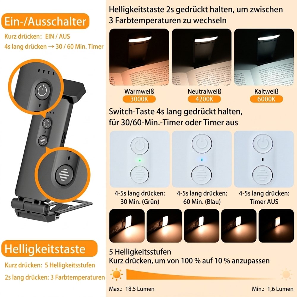 Personalisierte LED-Leselampe mit Namen & Cartoon-Figur | dimmbar & aufladbar | 3 Lichtmode | mit Buchklemme | Geburtstagsgeschenk für Buchliebhaber 8