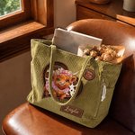 Personalized Highland Cow Large Capacity Corduroy Tote Bag with Name Daily Use Birthday Chirstmas Gift for Women 4