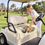 Personalisierte Golf-Tasche mit Geburtsblume – Mehrfarbige Golfwagen-Sitzbezüge mit Streifenmuster und Namen – Geburtstagsgeschenk für Golfbegeisterte