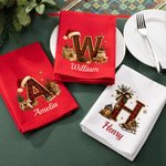 Serviette rouge à carreaux personnalisée avec initiale, 100 % coton, pour Noël – Décoration de table avec prénom – Cadeau de Noël pour la famille et les amis