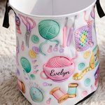 Personalised 3D Effect Yarn Crochet Hook Knitted Pattern Large Waterproof Laundry Storage Basket with Name Handle Birthday Gift for Knitting Lovers