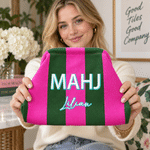 Pochette de rangement personnalisée MAHJ multicolore à rayures pour mah-jong, avec prénom et fermeture à pression « Kiss Lock » : cadeau d'anniversaire idéal pour les soirées de jeu, destiné aux joueurs et amateurs de mah-jong 7