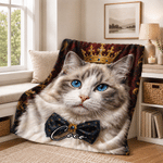 Personalised Court Oil Painting Style Pet Photo Soft Throw Blanket with Name Home Decor Birthday Anniversary Gift for Dog Cat Pet Owner Lover