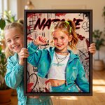 Gepersonaliseerde, trendy fotodoeken in olieverfstijl met graffiti-motief, voorzien van naam en jaartal – woondecoratie en verjaardagscadeau voor graffitiliefhebbers 2