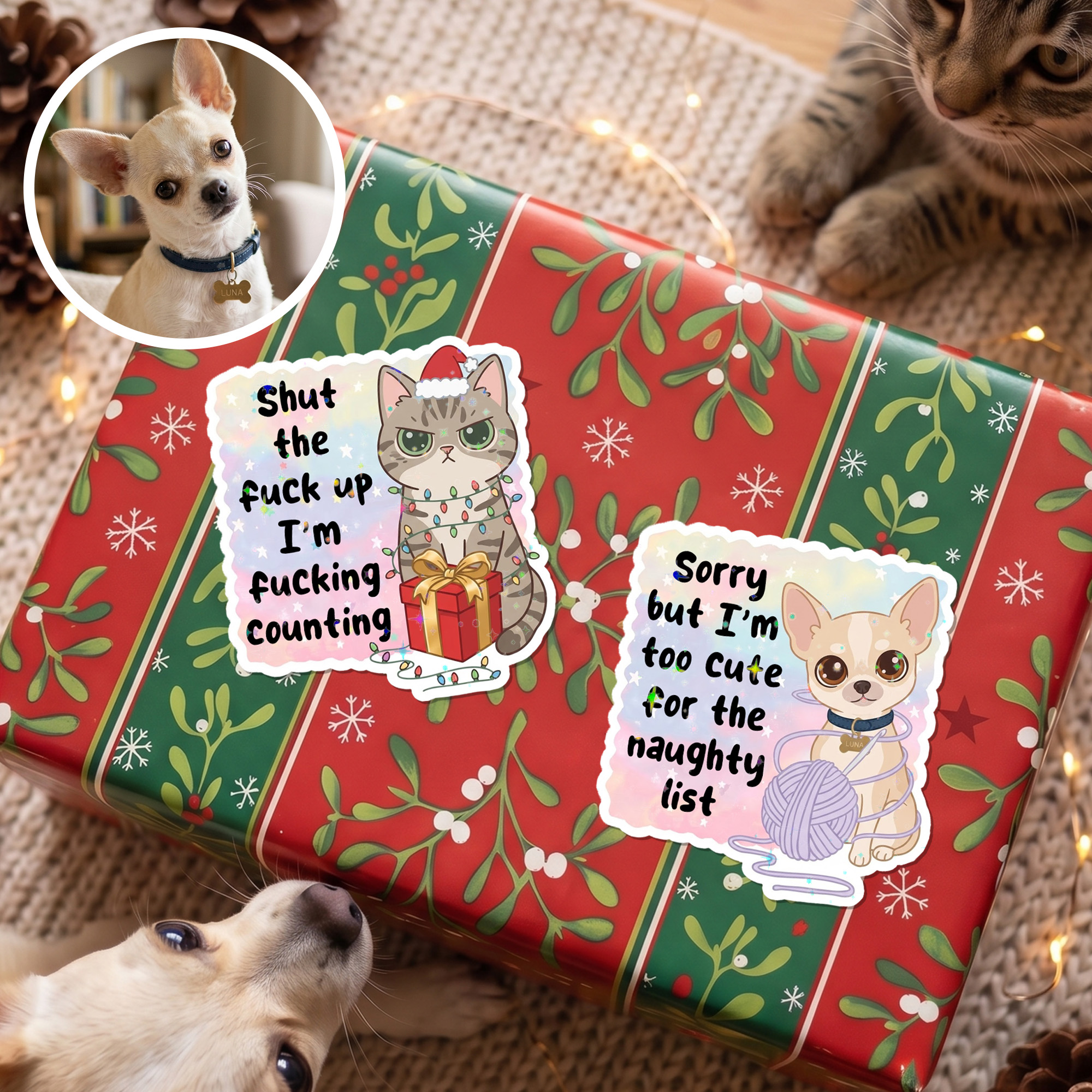 Individuell gestaltete, niedliche, wasserfeste Aufkleber mit Haustierfotos und Text – für den täglichen Gebrauch, als Geschenk oder Dekoration, Weihnachtsgeschenk für Tierliebhaber und Eltern