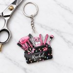 Personalized 3D-Effect Art Hairstylist Keychain with Name Hair Tools Salon Bag Appreciation Birthday Gift for Hairdressers