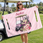 Personalisierte Golf-Tasche mit Geburtsblume – Mehrfarbige Golfwagen-Sitzbezüge mit Streifenmuster und Namen – Geburtstagsgeschenk für Golfbegeisterte