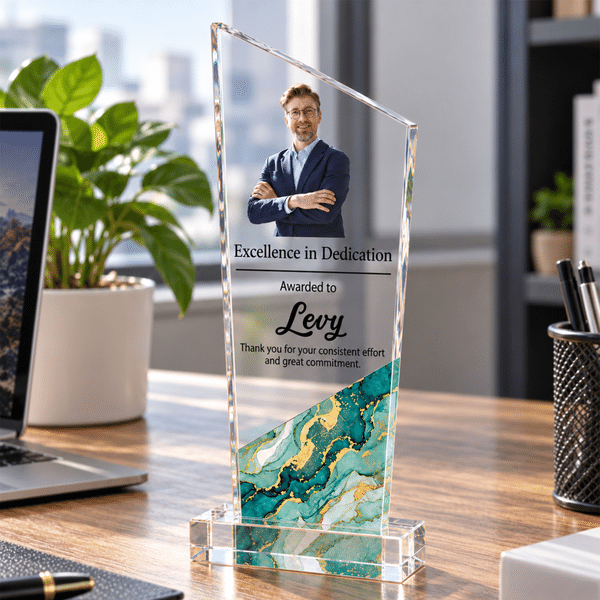 Personalised Award Presentation Text Acrylic Plaque with Name and Photo Office Decor Anniversary Promotion Appreciation Gift for Employee