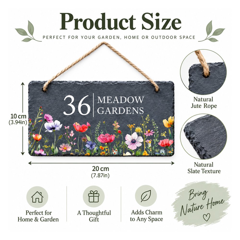 Cartello da giardino personalizzato in pietra naturale con motivi floreali ad acquerello, numero civico e indirizzo: decorazione per la casa, regalo per l'inaugurazione della nuova casa o per le festività, ideale per gli amanti del giardinaggio 8
