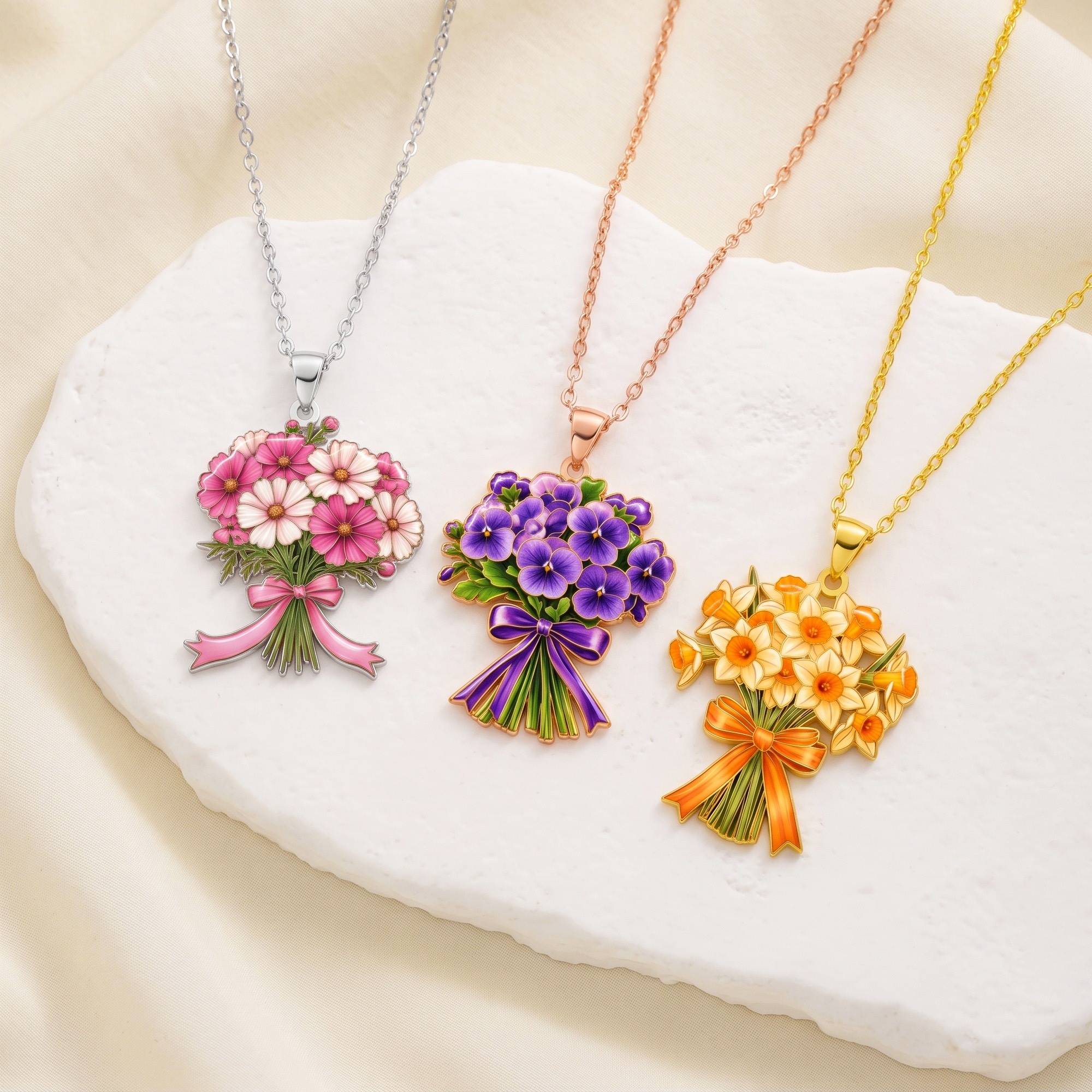 Individuell gestaltete Halskette aus Sterlingsilber im Vintage-Aquarellstil mit Geburtsblume und Schriftzug – zierlicher Schmuck als Weihnachts-, Jubiläums- oder Geburtstagsgeschenk für Frauen