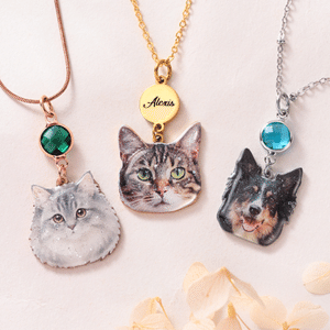 Personalised Birthstone Name Charm Glitter Pet Portrait Photo Pendant Necklace Birthday Gift for Dog Cat Lovers