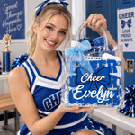 Personalized Cheer Bow Cheerleading Theme Clear Gift Bag with Name and Ribbon Cheer Competition Birthday Gift for Cheerleaders Girls