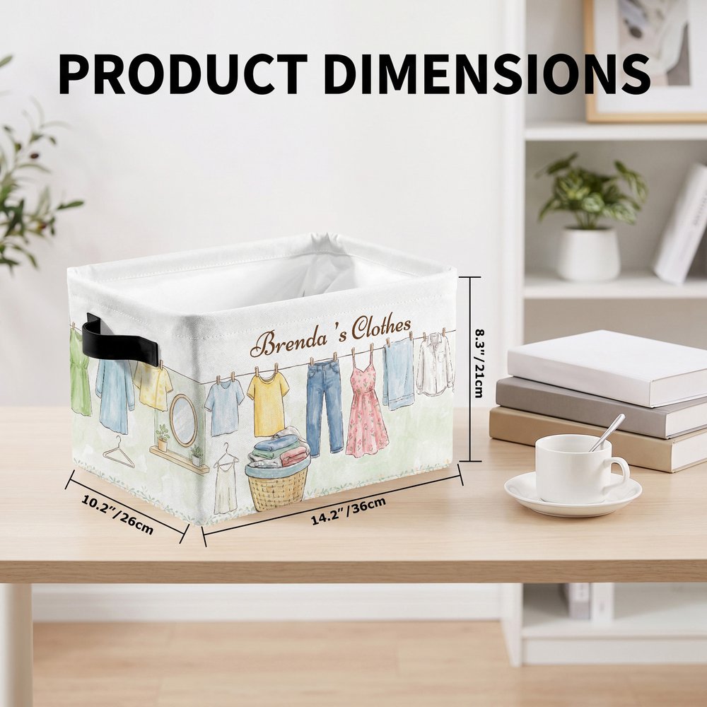 Personalized Hand-Drawn Clothesline Print Large Capacity Laundry Basket with Text and Handle Bedroom Decor Birthday Christmas Gift for Family Mom 8