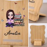 Soporte para teléfono personalizado de madera de bambú con nombre y personaje de dibujos animados regalo de cumpleaños para amigos 8