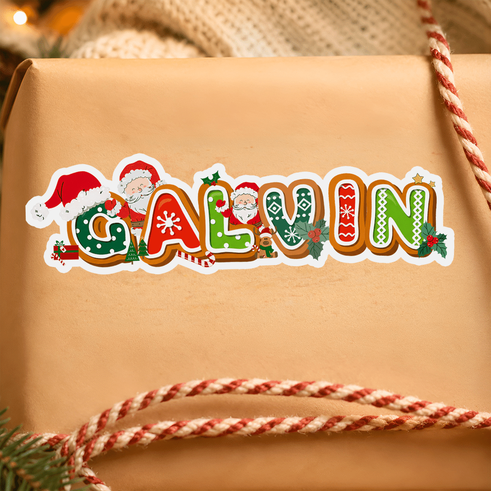 Personalized Santa Claus Christmas Theme Letter Waterproof Sticker with Name Christmas Party Holiday Gift for Kids Friends Family 9