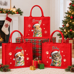 Bolso de lino rojo de gran capacidad con diseño personalizado con efecto 3D y foto de una mascota adorable, con nombre. Regalo para fiestas navideñas para niños y amantes de las mascotas. 6