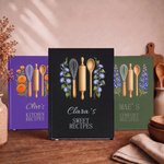 Personalised Minimalist Embroidery Effect Artwork Birth Flower Notebook with Name Kitchen Use Birthday Gift for Cooking Lovers Mum
