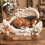 Personalised 3D-Effect Artwork Angel Wings Horse Photo Wooden Plaque with Name and Year Home Decor Pet Memorial Gift for Horse Owners