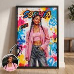 Gepersonaliseerde, trendy fotodoeken in olieverfstijl met graffiti-motief, voorzien van naam en jaartal – woondecoratie en verjaardagscadeau voor graffitiliefhebbers 1