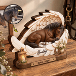 Personalised 3D-Effect Artwork Angel Wings Horse Photo Wooden Plaque with Name and Year Home Decor Pet Memorial Gift for Horse Owners