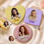 Personalized Oil Painting Style Photo PU Leather Heart Round Square Makeup Mirror with Name Birthday Anniversary Gift for Woman Wife Mother 2