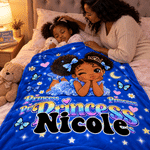 Personalized Cute Black Girl Princess Crown Soft Throw Blanket with Name Bedroom Decor Birthday Gift for Black Girls