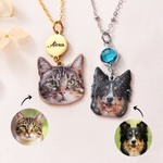 Personalized Birthstone Name Charm Glitter Pet Portrait Photo Pendant Necklace Birthday Gift for Dog Cat Lovers