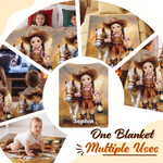 Manta suave personalizada con foto de vaquero o vaquera del Oeste y un poni, con nombre, para decoración del hogar y regalo de cumpleaños para niños y niñas
