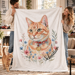 Personalized Watercolor Style Floral Pet Portrait Soft Throw Blanket with Name and Photo Home Decor Christmas Birthday Gift for Pet Owners 4
