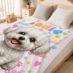 Personalised Cartoon Pet Photo Heart Paw Print Soft Throw Blanket with Name Home Decor Birthday Gift for Pet Owners Lovers