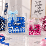 Personalized Cheer Bow Cheerleading Theme Clear Gift Bag with Name and Ribbon Cheer Competition Birthday Gift for Cheerleaders Girls