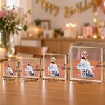Personalised Balloon Heart Milestone Photo Square Acrylic Plaque with Name and Number Table Decor Birthday Party Gift for Besties Family Couple Kids