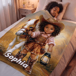 Manta suave personalizada con foto de vaquero o vaquera del Oeste y un poni, con nombre, para decoración del hogar y regalo de cumpleaños para niños y niñas