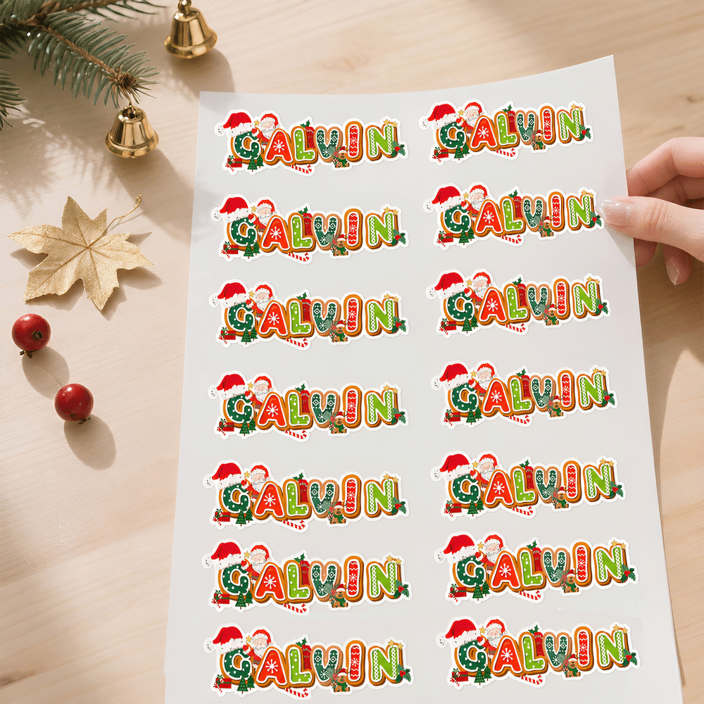 Personalized Santa Claus Christmas Theme Letter Waterproof Sticker with Name Christmas Party Holiday Gift for Kids Friends Family 10