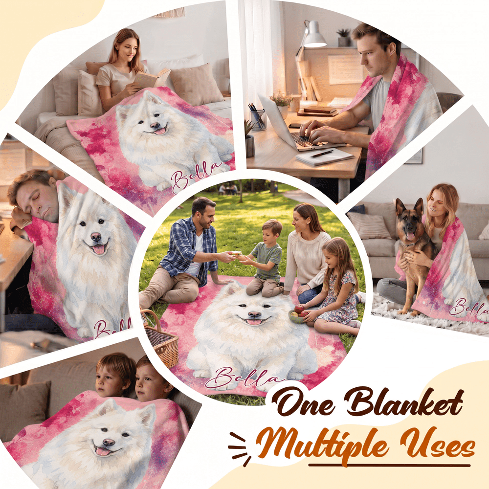 Gepersonaliseerde, zachte plaid met warm aquarelportret van een huisdier en naam – woondecoratie en verjaardagscadeau voor hondenliefhebbers en huisdiereigenaren 7