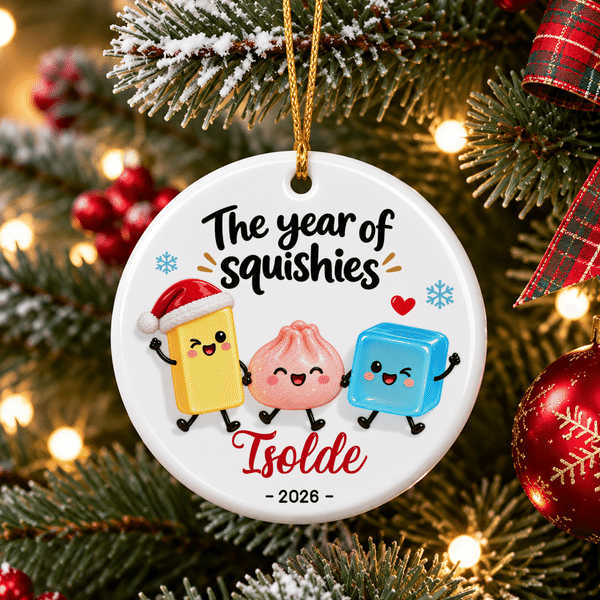 Personalised 3D-Effect Artwork Cartoon Dumpling Ceramic Christmas Ornament with Name and Year Home Decor Christmas Gift for Kids