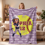 Personalised Ball Sports Theme 3D-Effect Artwork Cartoon Character Photo Soft Throw Blanket with Number and Name Christmas Gift for Sports Lovers