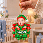Personalised Christmas Snow Gift Stocking Toy Box Face Photo Acrylic Ornament with Name Home Decor Christmas Holiday Gift for Family Friends