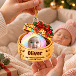 Decorazione natalizia personalizzata in acrilico a forma di gnocchetto al vapore con foto del bambino, nome e anno: decorazione per l'albero di Natale e regalo di Natale per neonati e genitori 4